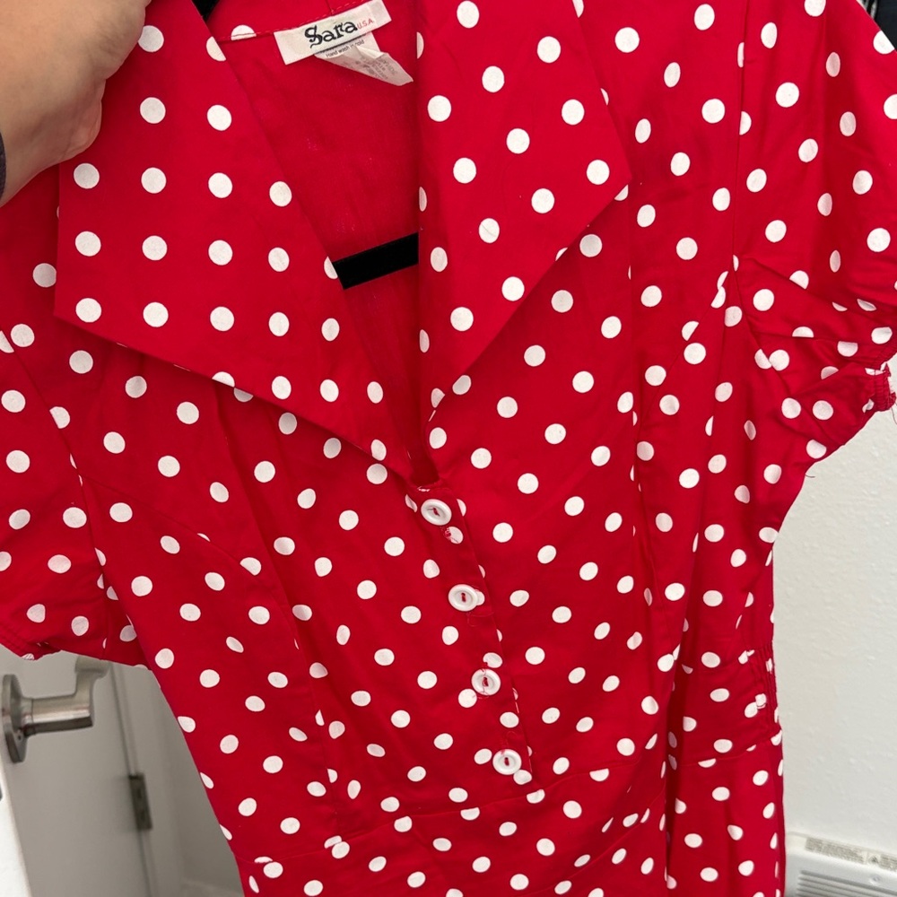 Sara Vibrant Red A-Line Skirt with Dots - Picture 10 of 10